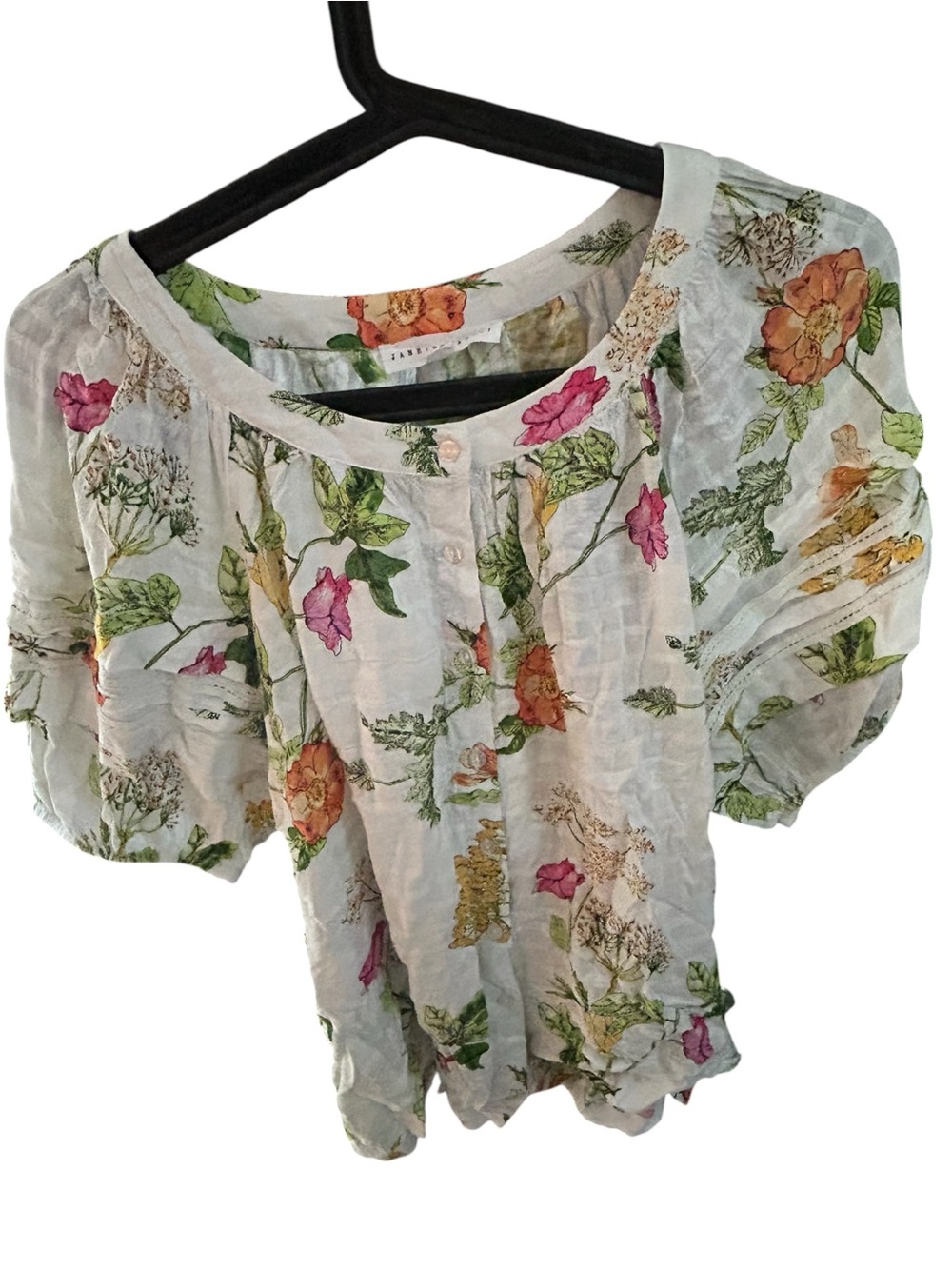 Jane & Delaney Floral Button-Front Top - White w/ Orange & Pink Flowers SZ M EUC - Picture 2 of 11